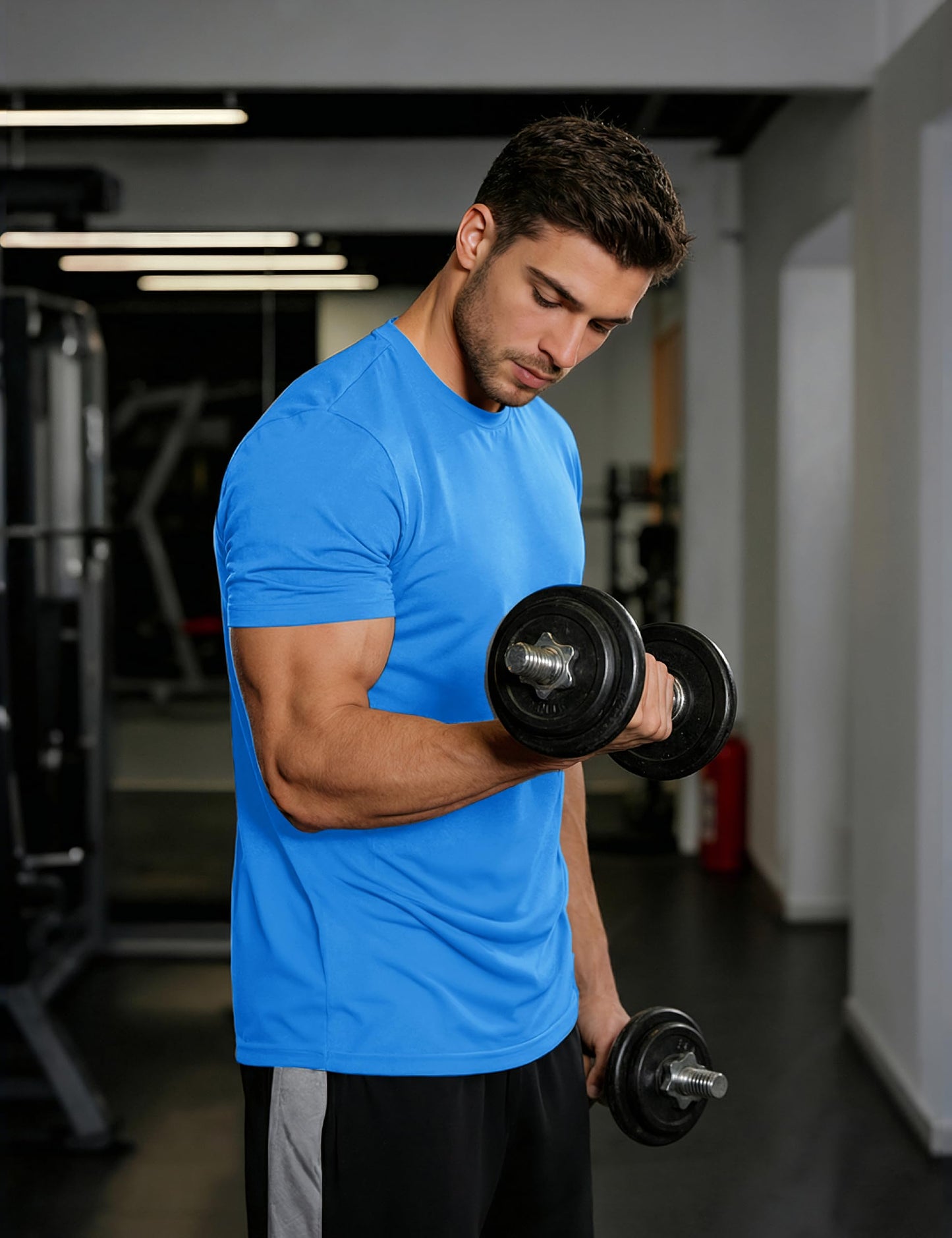 MAGCOMSEN Running Shirts for Men Athletic Dry Fit Short Sleeve Shirt Workout Gym Travel Tshirt Moisture Wicking Mesh Cooling T-Shirts Azure L