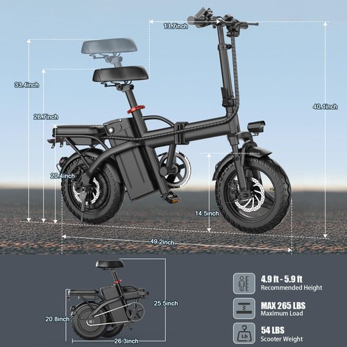 ASKGO Electric Bike for Adults, 650W Motor, 25mph 35Miles Range E Bike, 14" Tires, 48V Foldable Electric Bike for Commuting, Daily Riding, Dual Disc Brakes, Multiple Shock Absorption (480WH - 650W)