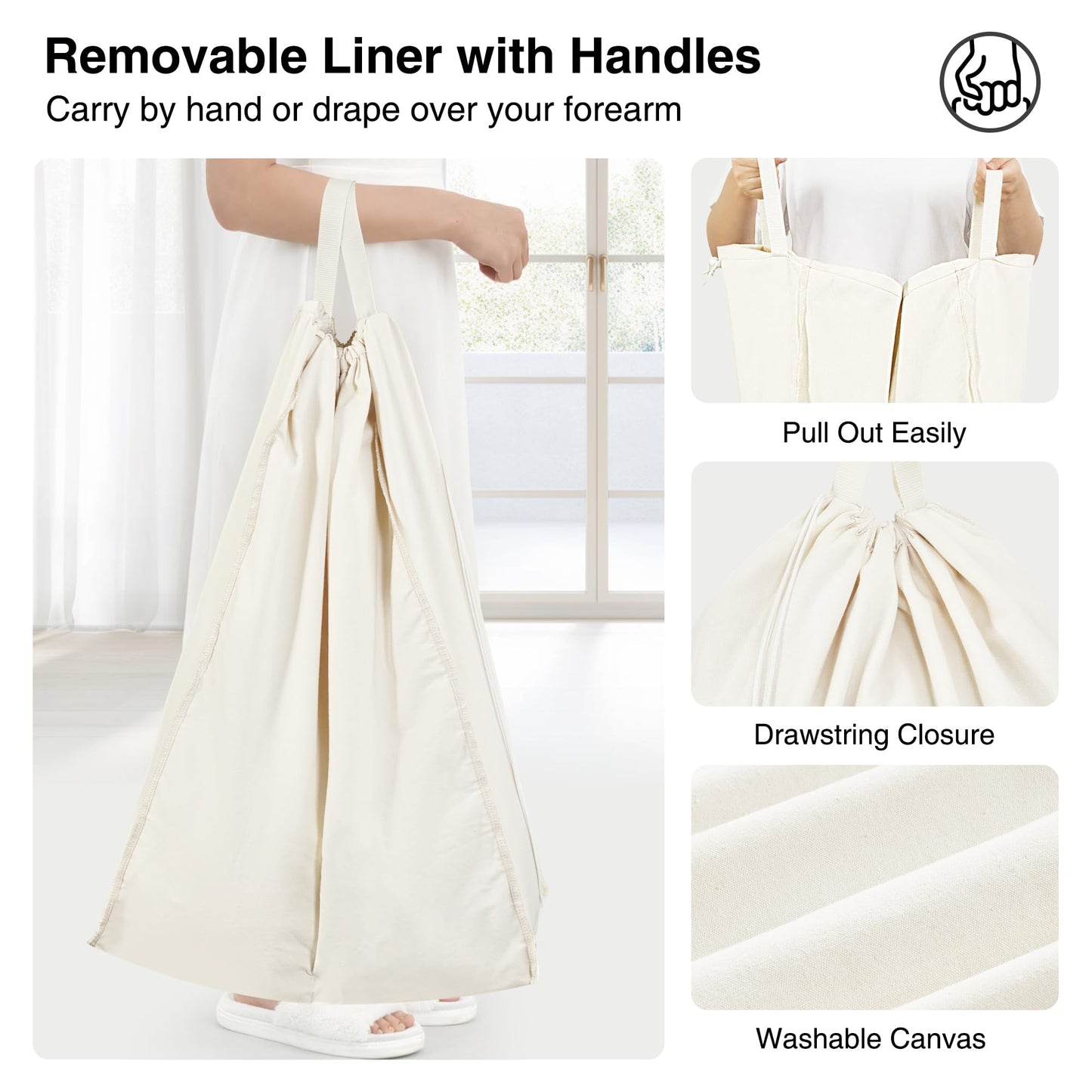 STO STO Double Laundry Hamper with Lid, 140L Large 2 Section Laundry Sorter, Laundry Basket with Removable Washable Canvas Liner Bag, Breathable Clothes Hamper for Bedroom Bathroom Laundry Room Closet