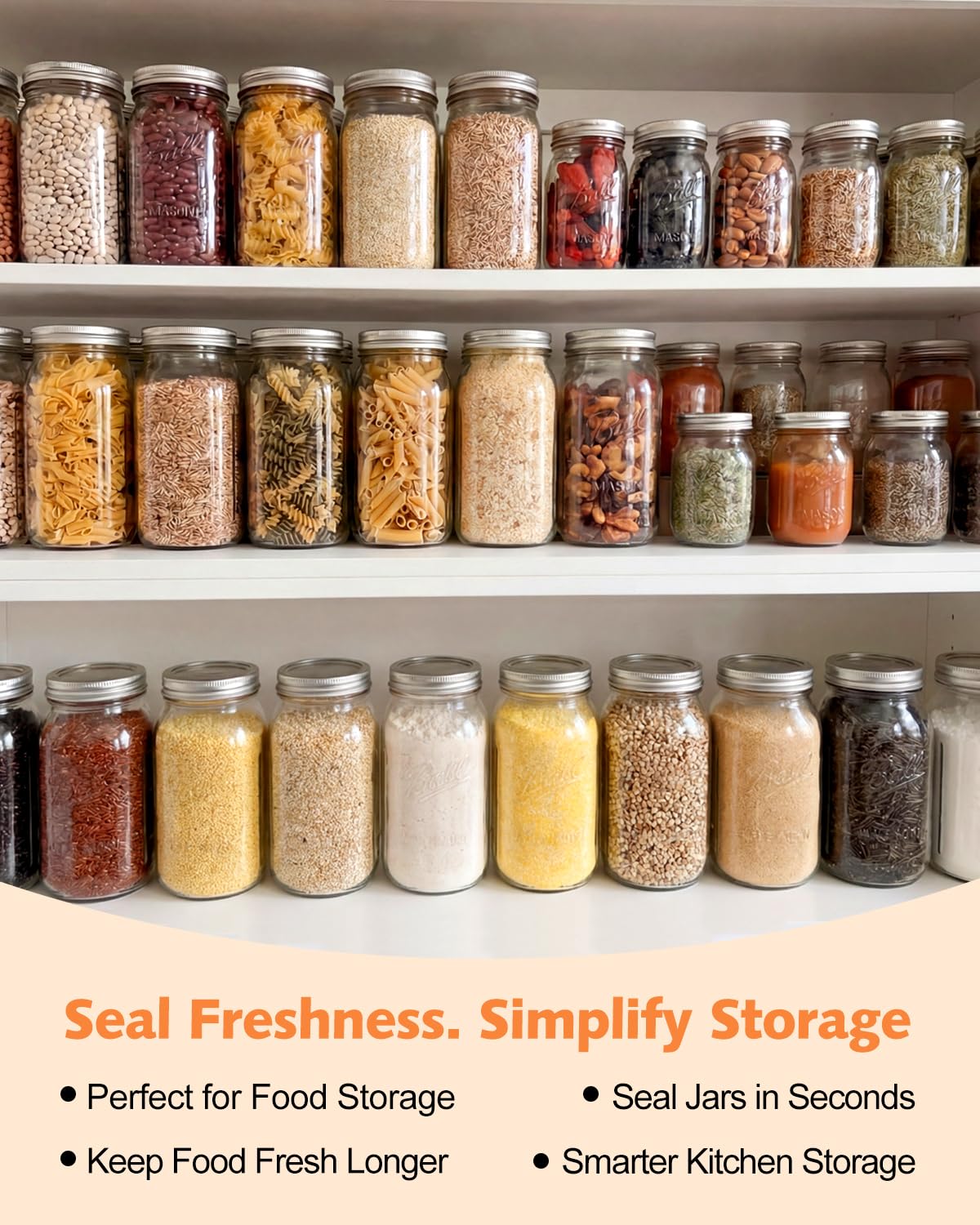 Auletor Electric Mason Jar Vacuum Sealer, [2026 Upgraded] One-Piece Handheld Vacuum Sealer Kit for Wide & Regular Mouth Jars, Portable Cordless Sealer for Food Storage, Homesteading & Meal Prep