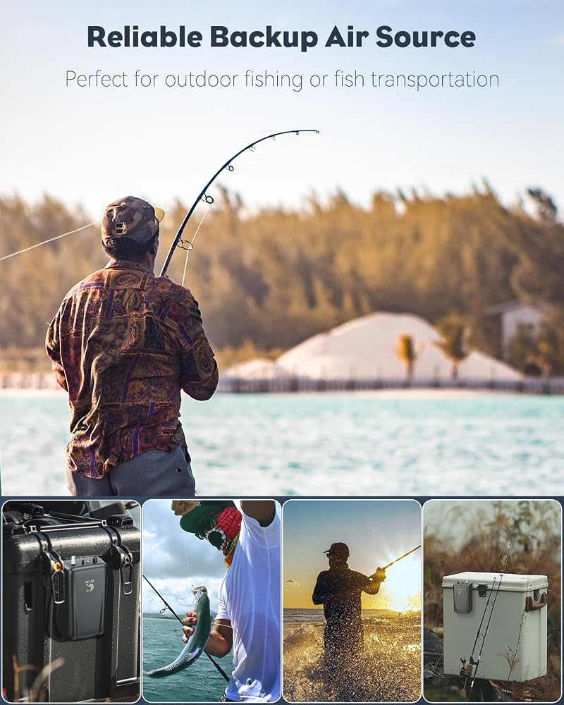 40 GPH Battery-Powered Live Bait Aerator for 30 Gallon Bait Buckets