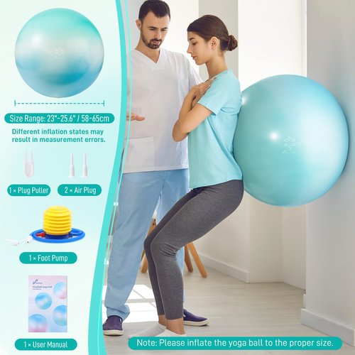 Sportneer Extra Thick Exercise Ball - 25.6''Yoga Ball with Quick Pump - Anti-Burst and Slip Resistant Fitness Ball Chair for Pregnancy and Physical Therapy (Blue Green)
