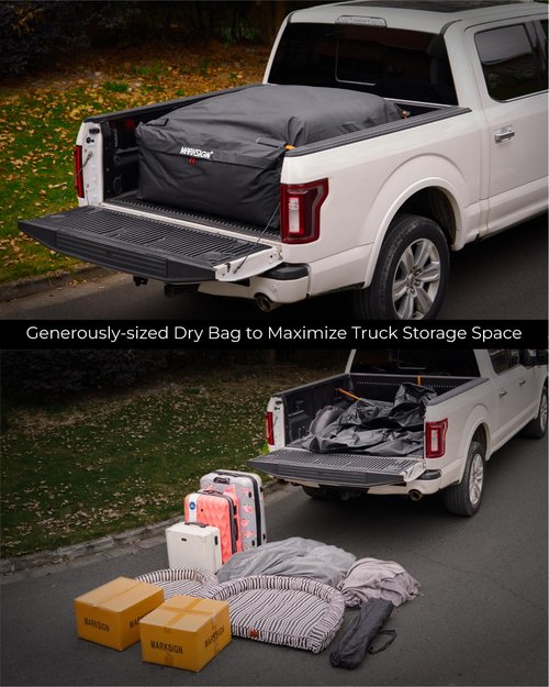 MARKSIGN Truck Bed Bag, 100% Waterproof Truck Cargo Bag Fits Any Truck Size with 4 Handles, Built-in 4 Ratchet Tie Down Straps, 26 Cubic Feet (51''x40''x22'')