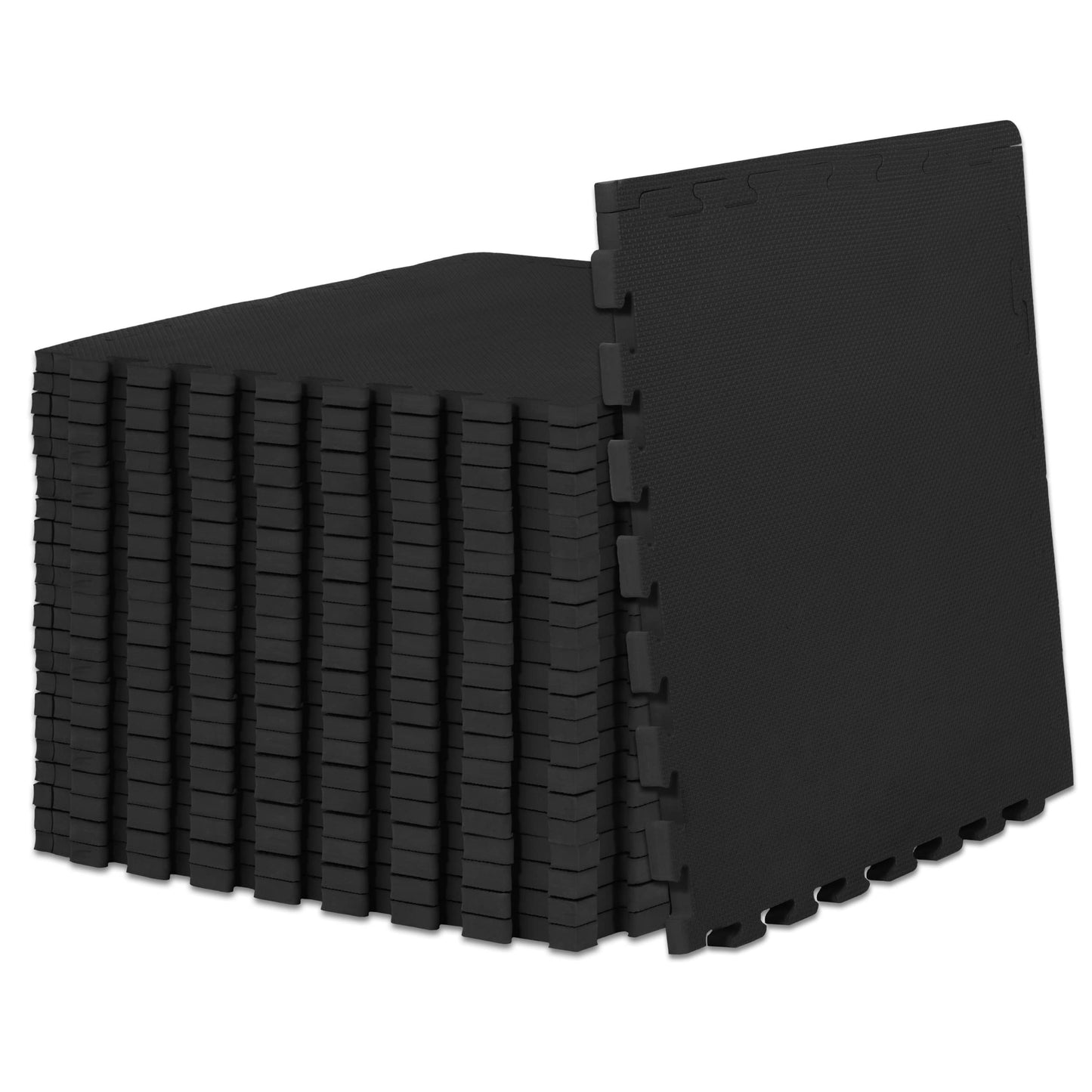 ProsourceFit Weaved Pattern Extra Thick Exercise Puzzle Mat ¾-inch, EVA Foam Interlocking Tiles for Protective, Cushioned Flooring for Home and Gym Equipment; Black, 96 SQ FT, 24 Tiles