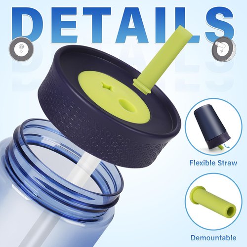 Replacement Lid for Owala Kids Insulation 15 Oz and 12 Oz, Spill Resistant Replacement Cap, Flexible Removable Straw, Easy to Clean, BPA-Free Dishwasher Safe, Accessories for Owala Kids, Navy blue*2