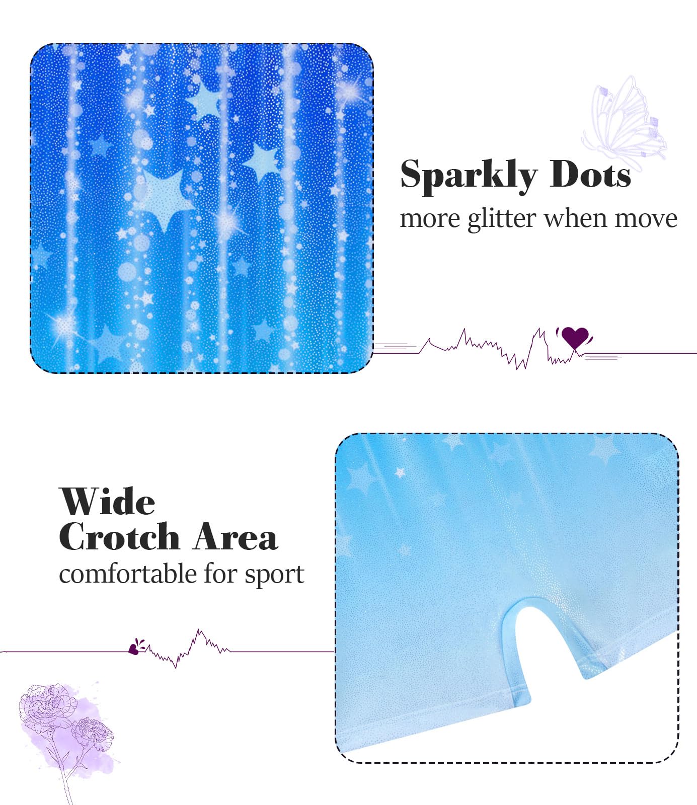 Vogseek Gymnastics Leotards for Big Girls Size 12 Blue Stars Sparkle Ballet Dancewear Sets with Hair Scrunchine Quick Dry Drift 2PC Classic 3D Printed Shiny Dots Tumbling Outfits