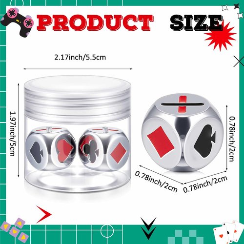 Simgoing 2 Pcs Stainless Metal Marker Dice 0.8''(2cm) Euchre Indicator Great Tools for Euchre Pinochle Playing Cards, Gift for Bridge Cards