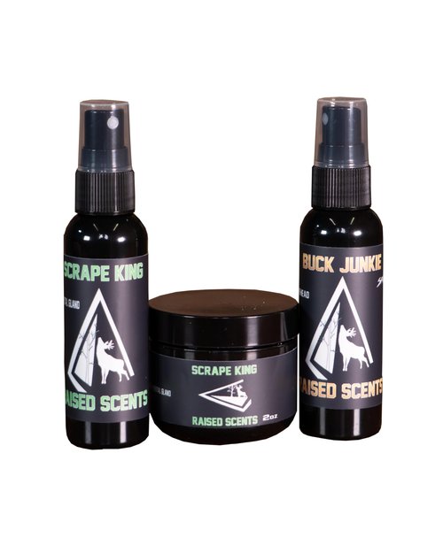Raised Scents - David's Select Scents - 3 Glandular Deer Scents | Buck Junkie Spray + Scrape King Spray + Paste | All-Natural Whitetail Kit for Rubs, Scrapes, and Licking Branches