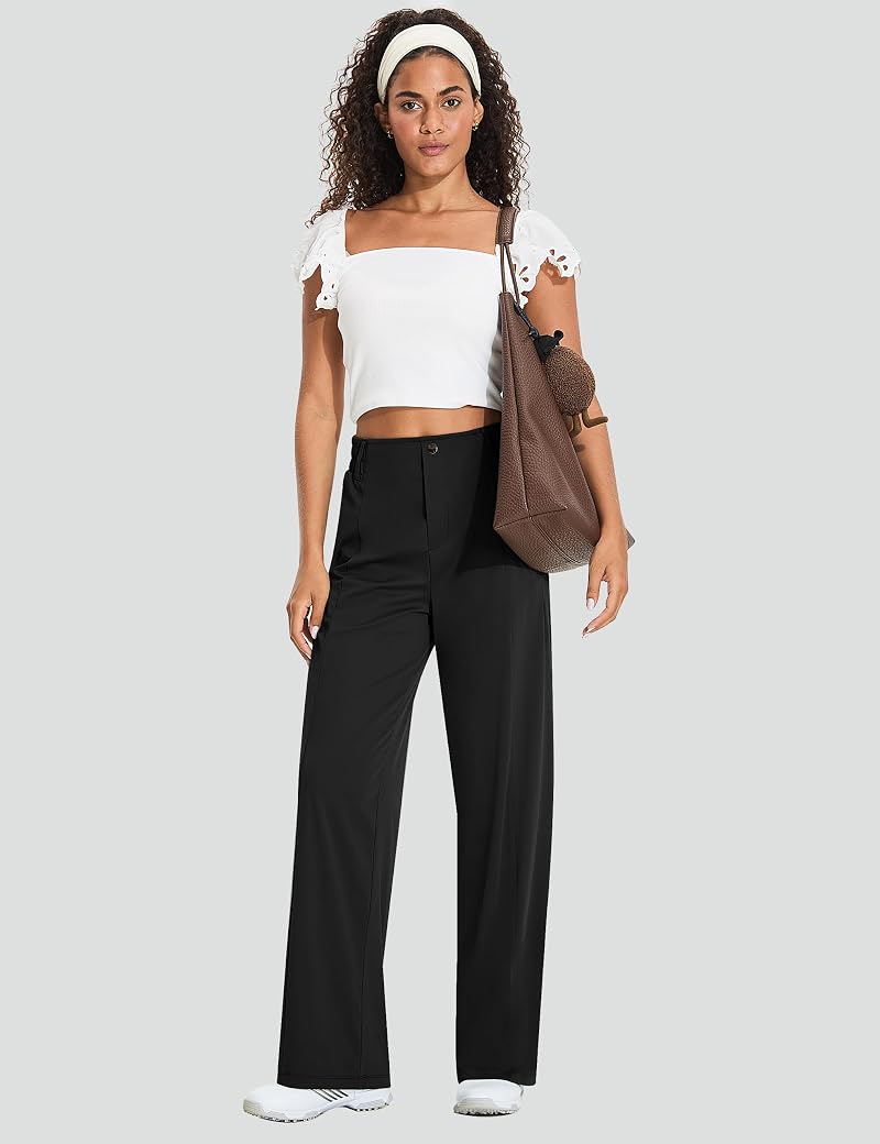 EZRUN UPF 50+ Wide Leg Dress Pants with Pockets, Black, 27" Inseam (Variation: Black+Medium+27" Inseam)