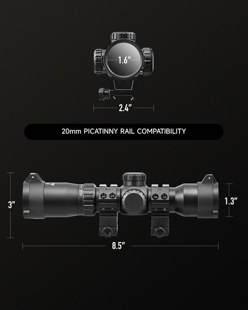 PINTY 1.5-5x32 Crossbow Scope, SFP Optics Scope Crossbow 20-100 Yards Etched Glass Ballistic Reticle, Red Green Illuminated Crossbow Scope for Hunting,with 20mm Scope Rings