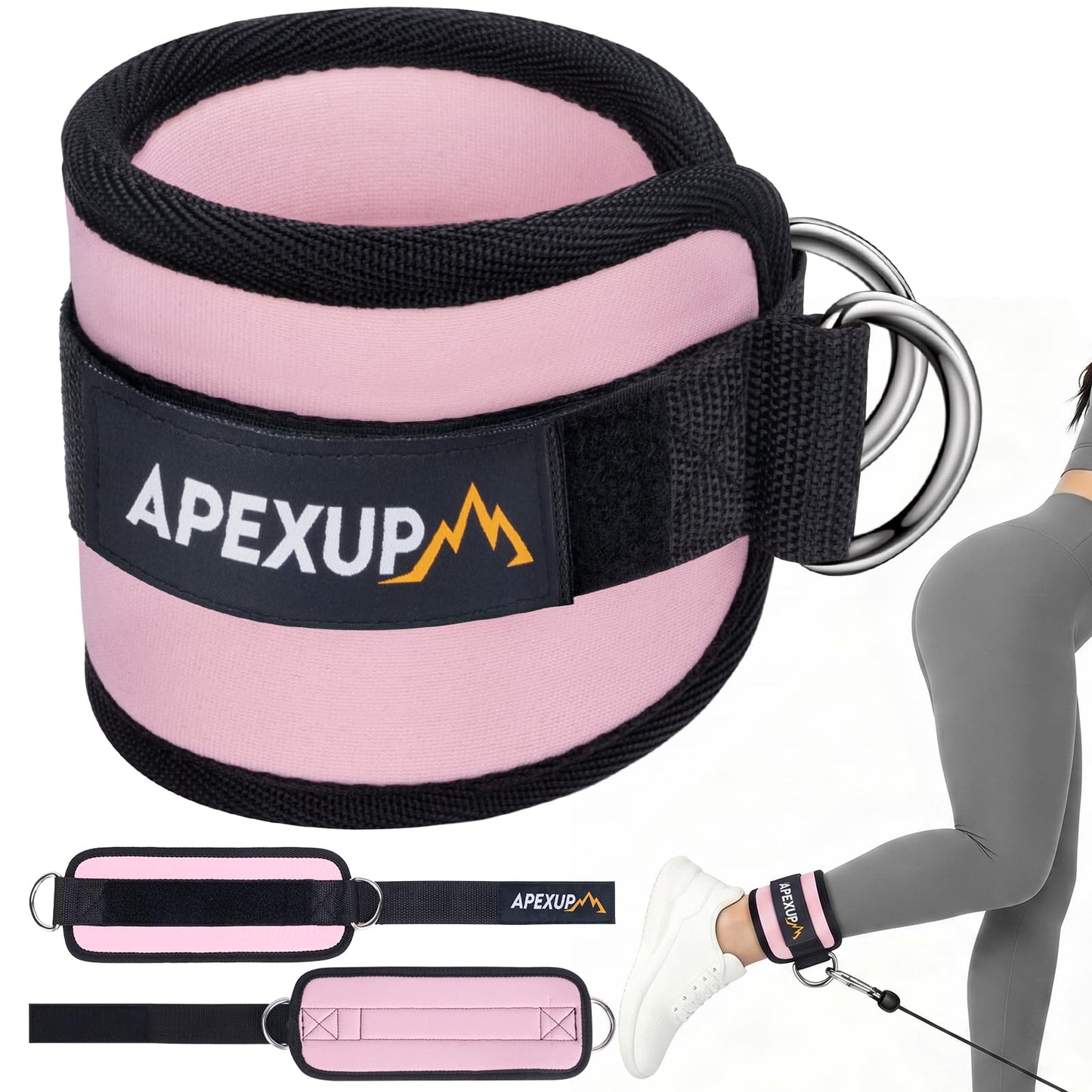APEXUP Ankle Strap for Cable Machine, Ankle Resistance Bands, Cable Kick Back Straps for Gym, Glute Workouts, Leg Extensions, Adjustable Straps with Neoprene Padding (Pair, Pastel Pink)