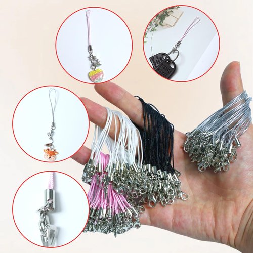 Gallipower 120 Pcs Phone Charm Straps,Small Lanyard,Cell Phone Straps Charm,Phones Charms Kit With Lobster Clasp,Keychain String,Keychain-Straps,DIY Jewelry Mobile Accessories