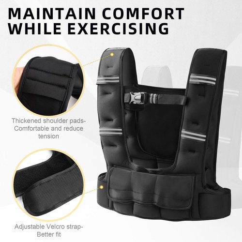 Prodigen Adjustable Weighted Vest 10-18 lbs for Women Men for Running Walking Cardio and Strength Training with Shoulder Pads and Reflective Stripe