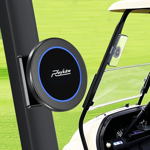 Roykaw Magnetic Golf Cart Phone Holder Compatible with MagSafe iPhone Holder 12/13/14/15/16, Portable Push Cart Phone Mount for Gym, Compatible with EZGO/Club Car/Yamaha & All Metal-Body