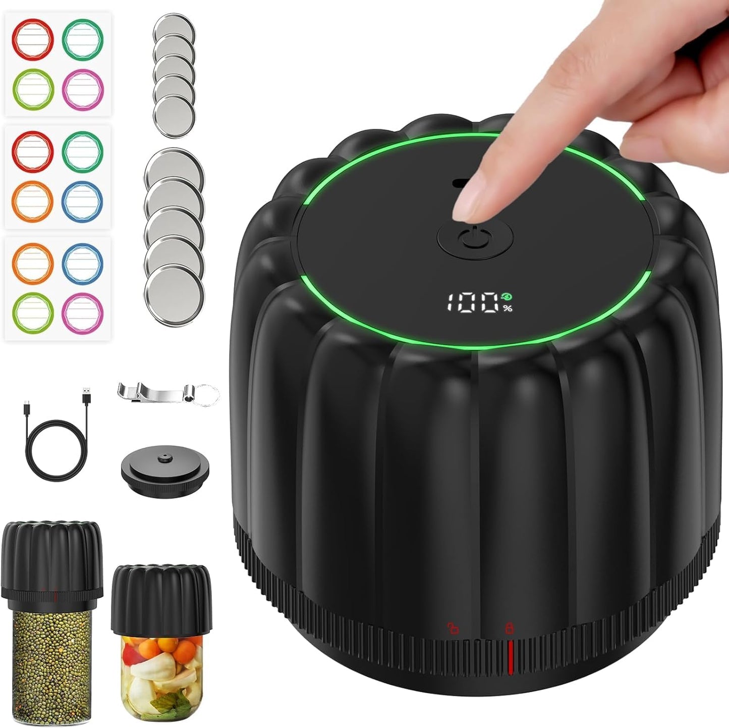 Bunyta Electric Mason Jar Vacuum Sealer Kit - Portable Jar Vacuum Sealer for Canning Jars, with Wide and Regular Mouth Mason Lids