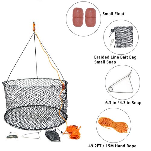 Drasry Crab Ring Trap Two Ring Crab Kit with Harness and Bait Clip Fishing Crabbing Net for Board Kayak Dock and Pier Net 24 * 24 * 13.78 in 1PCS