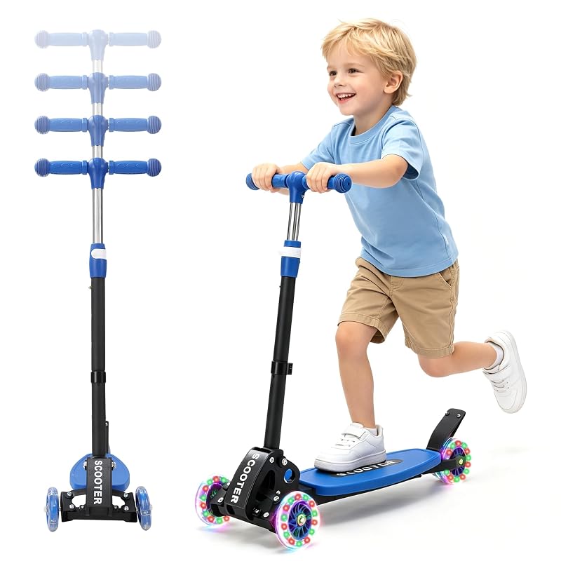 Toddler 3-Wheel Folding Scooter with LED Lights - 2-7 Years, Blue (Variation: Blue)