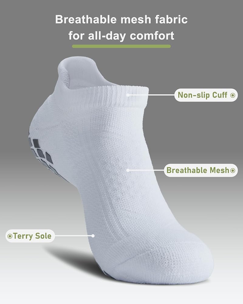 Pilates Grip Socks Cushioned Slipper Non-Slip for Women Men White Large