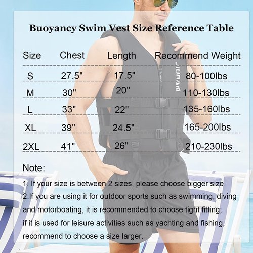 huraty Unisex Kayaking Safety Vest, Neoprene Buoyancy Jacket for Swimming Surfing Sailing Fishing, Adjustable Swim Vest with Secure Leg Straps(Blue, L)