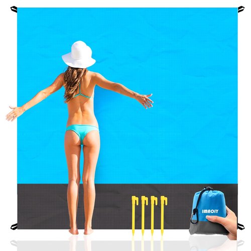 Beach Blanket Sandproof Waterproof, Beach Essentials Extra Large Beach Mat, 79" X 55" Oversized Durable Outdoor Picnic Mat Storage Bag for 1-4 Adults, Beach Accessories for Travel, Camping, Hiking