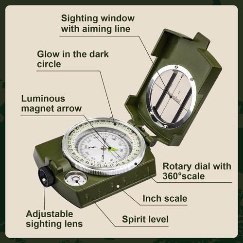 INMAKER Compass, Compass Hiking with Survival Whistle, Luminous Compass Gift for Kids, Apply to Outdoor Survival, Camping and Navigation