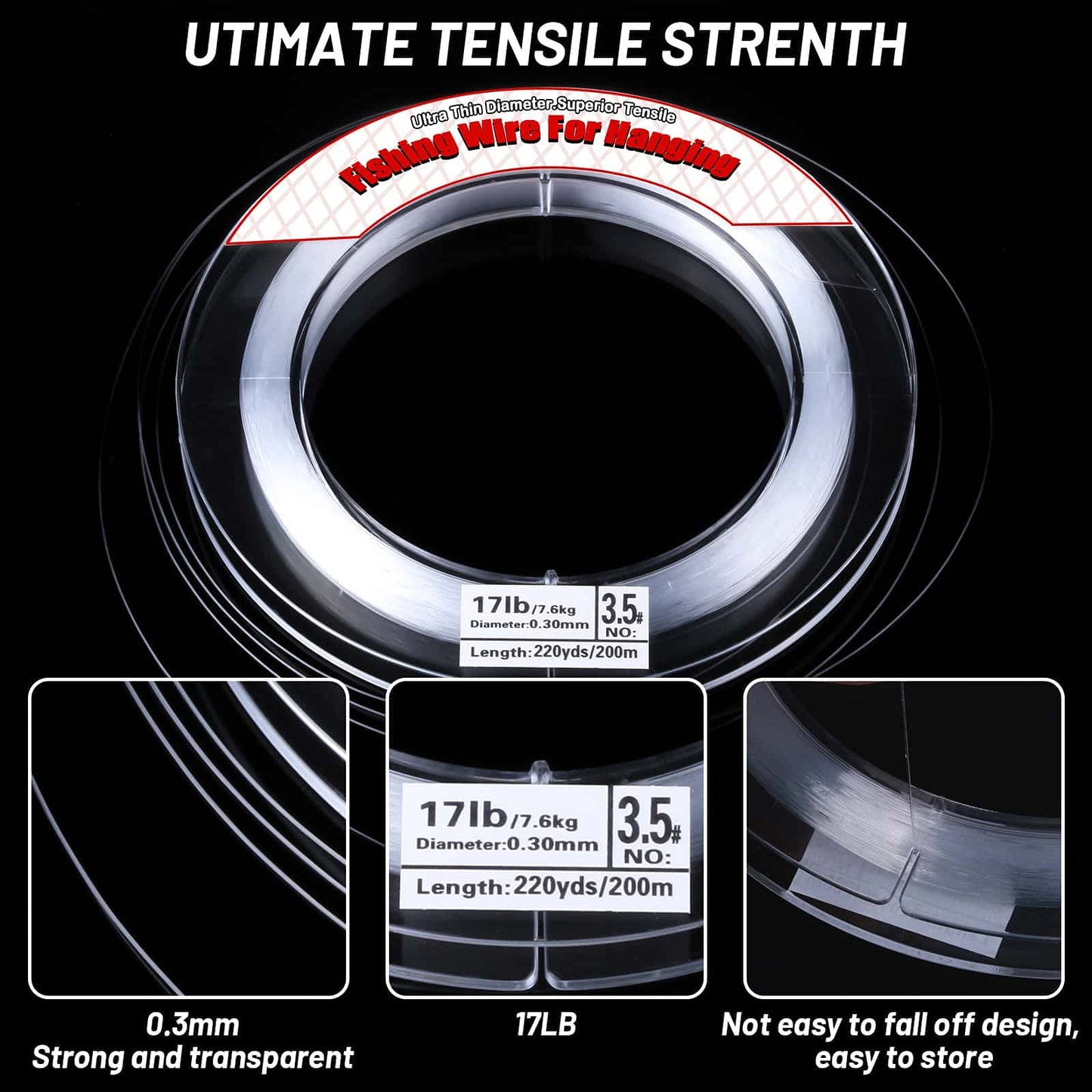 Fishing Line Clear, Acejoz 656FT Clear Fishing Wire for Hanging, 200 Meters 0.3mm Nylon String Supports 17 Pounds, Invisible Fishing Line for Balloon Garland Hanging Decorations Beading and Crafts…