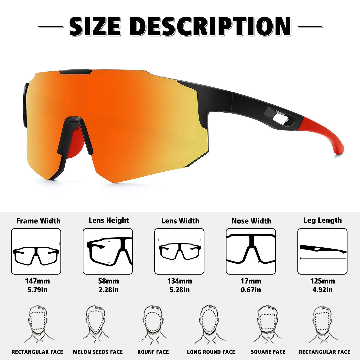 STORYCOAST Sports Polarized Sunglasses for Men Women Fishing Cycling Driving Baseball Bike Sunglasses UV400 Protection Black Frame/Red Mirror Lens