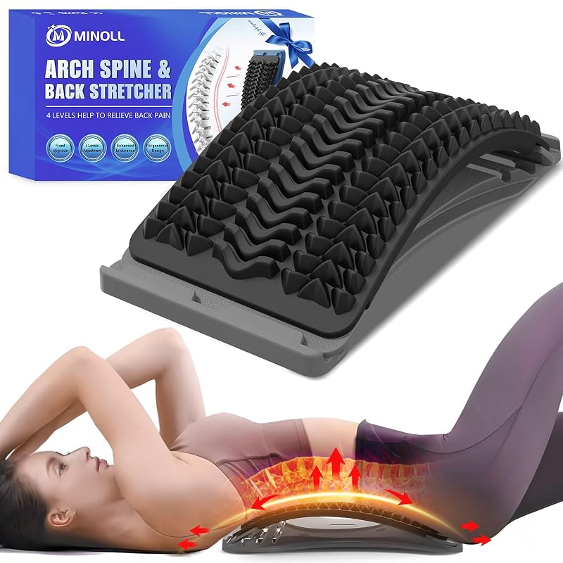 MINOLL Grey Back Stretcher for Lower Back Pain Relief, Adjustable Lumbar Decompression Device