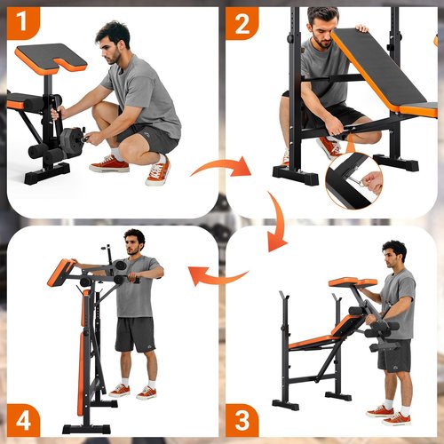 YOLEO 6 in 1 Weight Bench Set for Home Gym, Adjustable & Foldable Weight Bench, Workout Bench with Squat Rack for Bench Press Sit up Incline Flat Decline