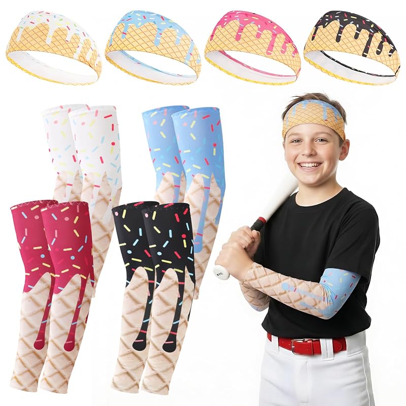 JATEBI Ice Cream Arm Sleeves & Headbands Set for Youth - Multicolor, Large