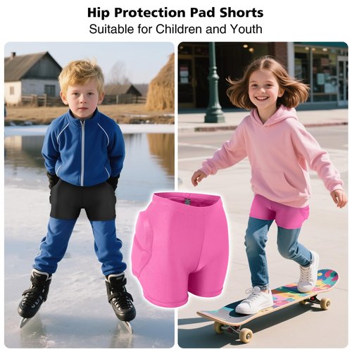 Kids Butt Pad Shorts, Youth Child Hip Protection Pads, Tailbone Protective Padded Short Pants for Snowboarding Hockey Roller Skating Skiing Cycling (Pink, XX-Small)