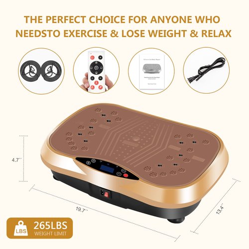YOKELE Vibration Plate Exercise Machine - Whole Body Fitness Vibration Platform - Home Training Equipment for Recovery & Wellness & Weight Loss + Resistance Bands + Remote (Gold)