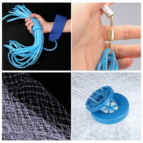 Yeahmart Handmade American Saltwater Fishing Cast Net with Heavy Duty Real Zinc Sinker Weights for Bait Trap Fish 4Ft Radius, 3/8 Inch Mesh Size