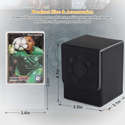 Arkeiliy Card Deck Box, 110+ Storage MTG Deck Box with 50 Pcs Card Sleeve, Collectible Trading Card Cases for Magic Commander and More (Black)