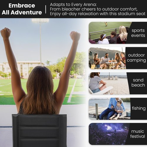 GravGrow Stadium Seats with Back Support, Portable Bleacher Chairs with Back and Cushion, Thick Padded Bleacher Seat, Lightweight Folding Stadium Chair for Sports Events