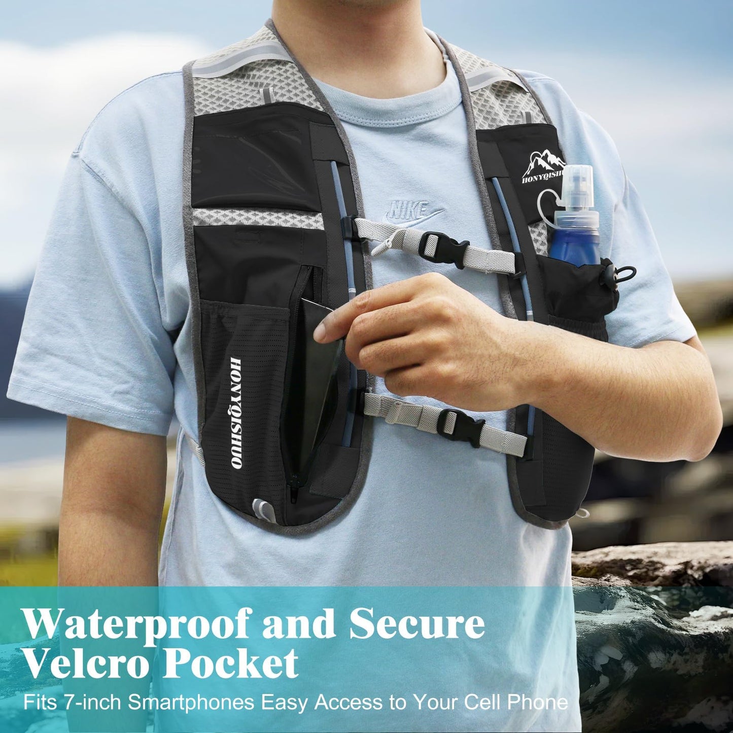 Hydration Vest Pack Backpack, Running Vest for Women Men, Adjustable Chest Straps Running Hydration Vest with 500ml Soft Flask, Vest for Trail Hiking