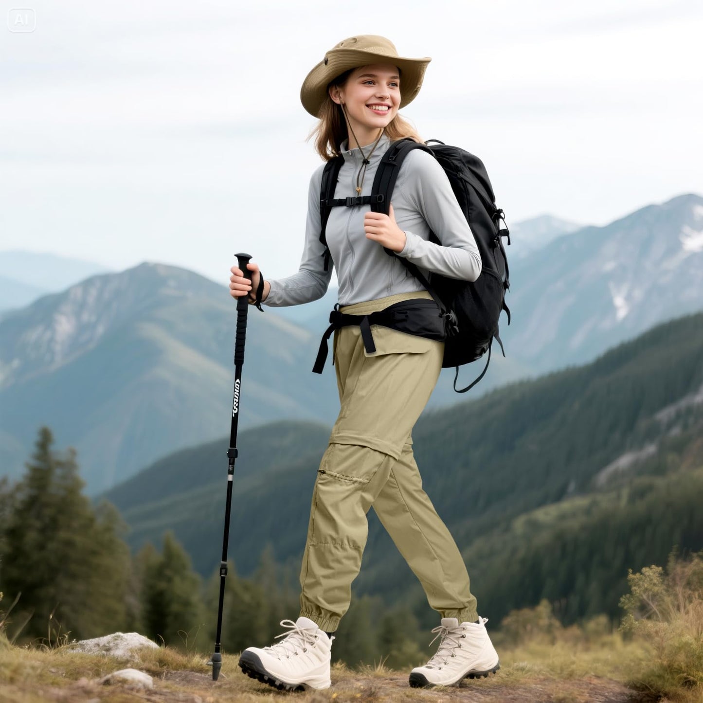 smawell Women's Convertible Hiking Cargo Pants Joggers M Dark Khaki
