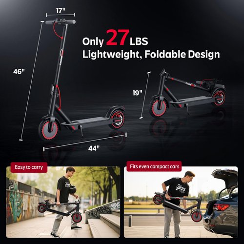 Electric Scooter for Adults- 10.4Ah Battery 350W(500W Peak) Motor, 19MPH & 25 Miles Long Range, 8.5'' Solid Tires Foldable with Dual Brake, Lightweight Portable Commuter E Scooter for Urban Travel