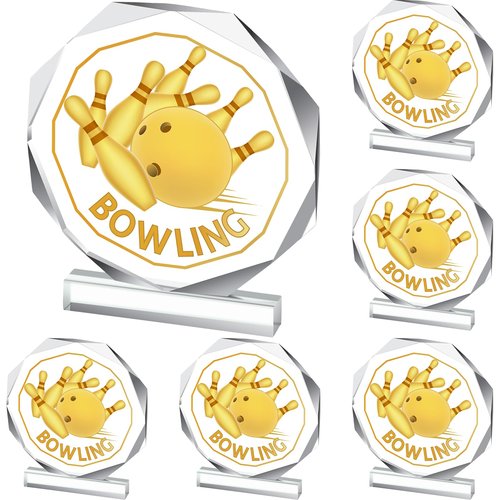 Anglechic 6 Pack Sports Trophy Acrylic Award Medals 4.72 x 4.72 Inch Sports Contest Trophies Bulk Plaques Team Prize Gift Trophies for Competition(Bowling)