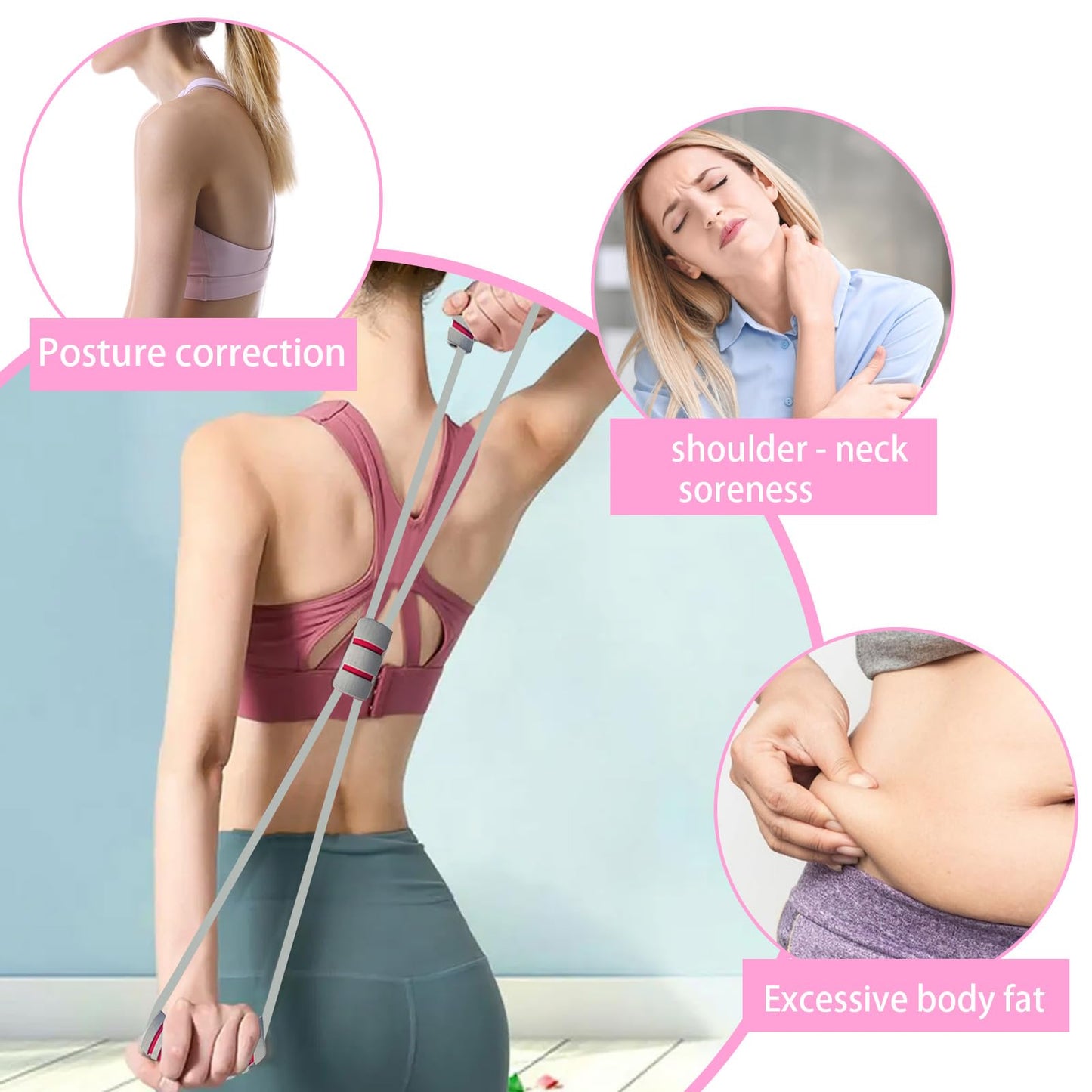 Figure 8 Resistance Bands for Yoga Fitness,Workout Bands Resistance for Women with Handles for Arm, Shoulder,Back Workouts, Stretching Band Set of 6 for Women Men, Elastic Bar for Home Exercise