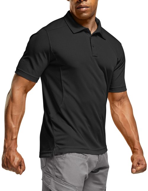 CQR Men's Polo Shirts, Tactical Short Sleeve Golf Performance Shirts, Lightweight Dry Fit UPF 50+ Pique, Frost Essential Black, X-Large