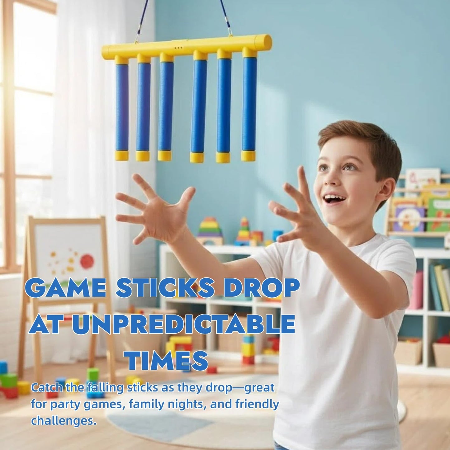 Cprnru Catching Sticks Game, Drop Sticks Game, 3-Speed Adjustable Hand Eye Coordination Reaction Training Toy, Hand Speed Challenge for Kids and Adults (Blue)