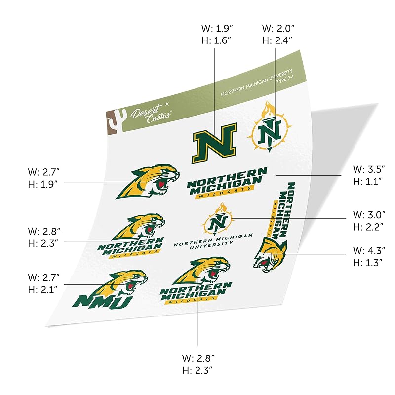 Northern Michigan Wildcats Sticker Sheet - Desert Cactus Official License Decal