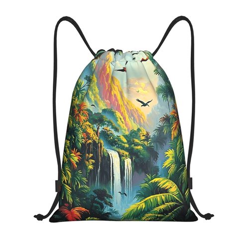 ZSUUGJ Tropical Rainforest Jungle Pattern Drawstring Backpack Bag Gym Backpack Basketball Bag For Women Men
