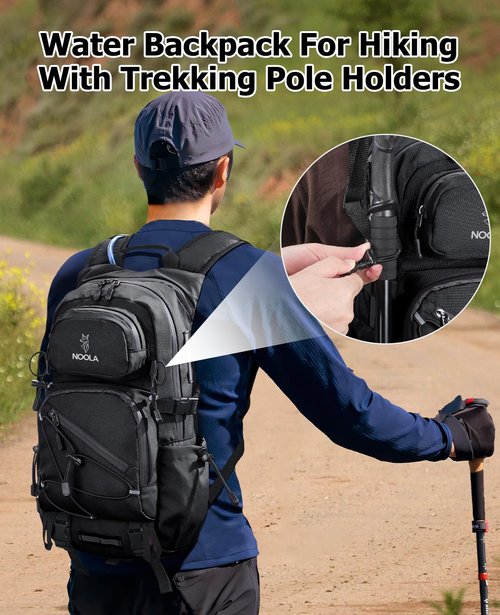 NOOLA Hydration Backpack with 3L Water Bladder - 22L Water Backpack for Hiking, Cycling, Running, Biking - Lightweight Hiking Pack Bag with Rain Cover, Phone Holder and Trekking Pole Holders, Purple