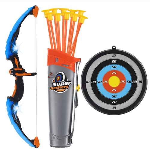 ToyVelt Kids Bow and Arrow Set - Light-Up Archery Set with 10 Suction Arrows, Target and Quiver - Outdoor and Indoor Toy for Boys and Girls Ages 4-12 (Blue)