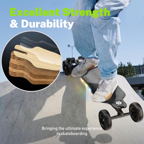 isinwheel V10 Electric Skateboard with Remote, 3000W Brushless Motor, 32 Mph Top Speed & 28 Miles Range, IP54 Waterproof, Electric Longboard Offroad for Adults ＆Teens with Ambient Light