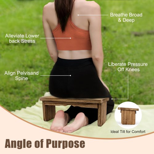 Elfzone Meditation Bench - Yoga Bench,Wooden Zen Meditation Stool Kneeling Bench for Mindfulness Practice Tea Ceremony and Relaxation Ergonomic Design for Comfort and Support Household，Dark Wood