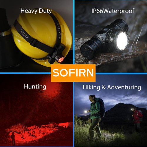Sofirn HS21 Headlamp with Red Light, 2200 Lumen Led Bright Head lamp USB C Rechargeable with Spotlight, Floodlight, Powerful Headlight Waterproof for Adults, Camping, Hunting, Hardhat, Work, Emergency