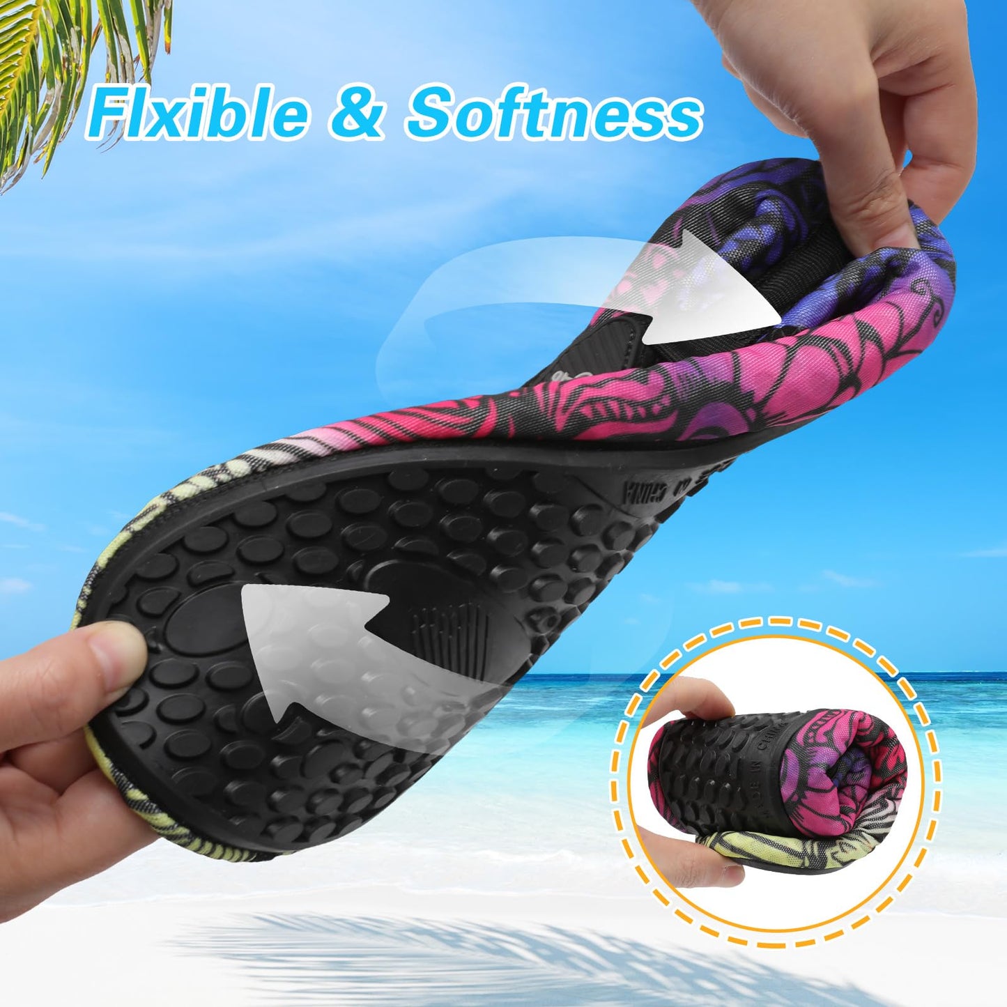 LeIsfIt Water Shoes for Women Men Swim Beach Barefoot Shoes Quick Dry Aqua Socks for Pool Diving Lake Surf, Color Pattern, 8-9 Women/7-7.5 Men